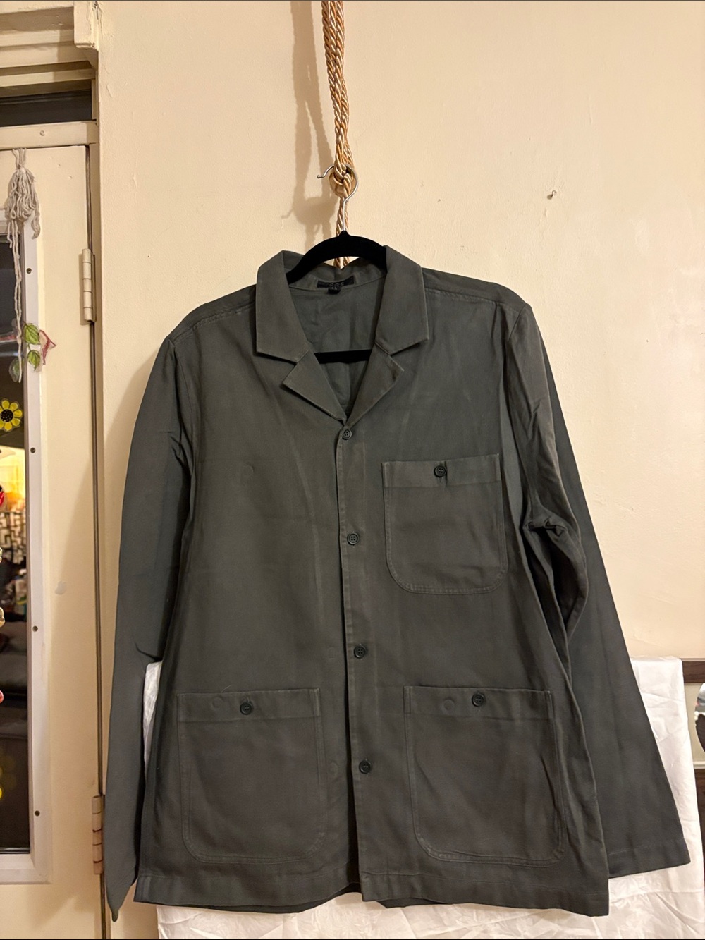 COS Men's Dark Olive Lightweight Shirt Jacket. Linen. Cotton
